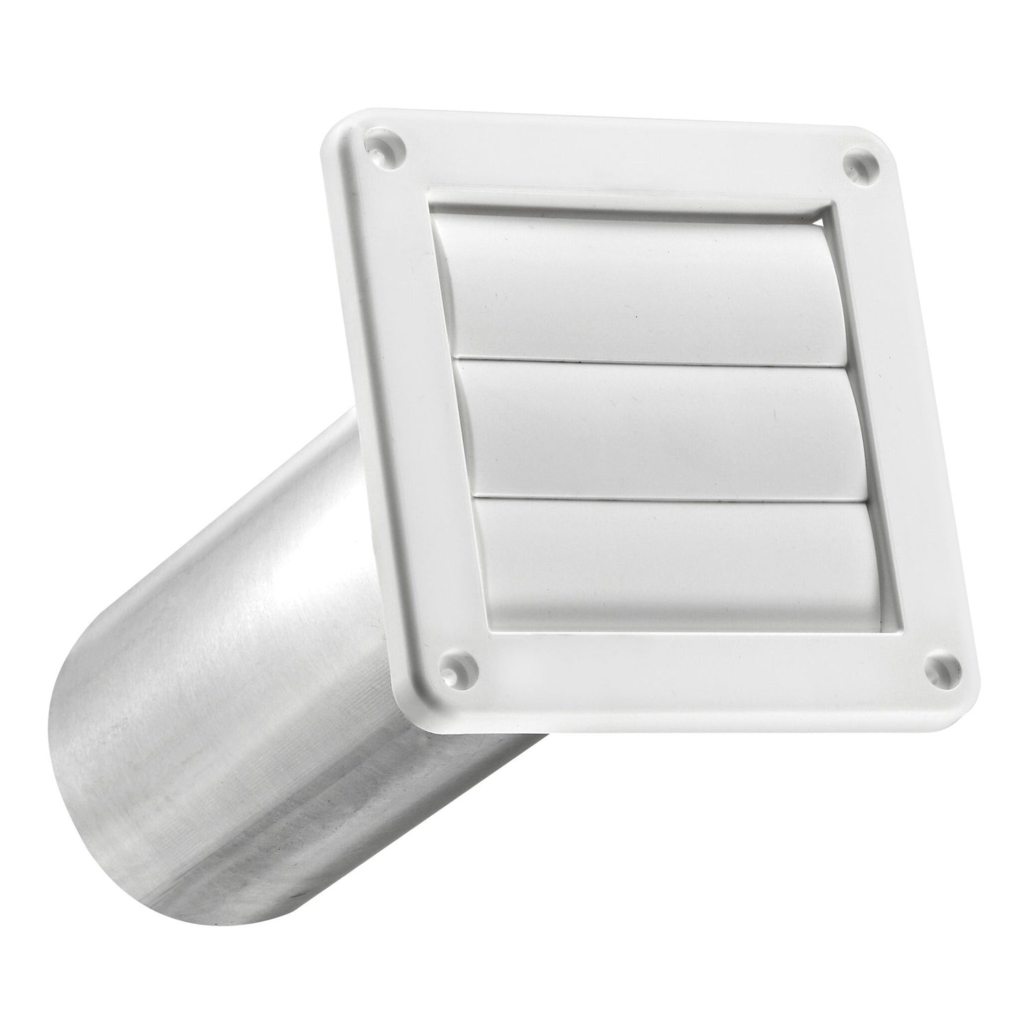 Lambro 4-In. Plastic Wall Exhaust Louvered Dryer Vent with 11-In. Pipe, No Interior Trim Plate, White