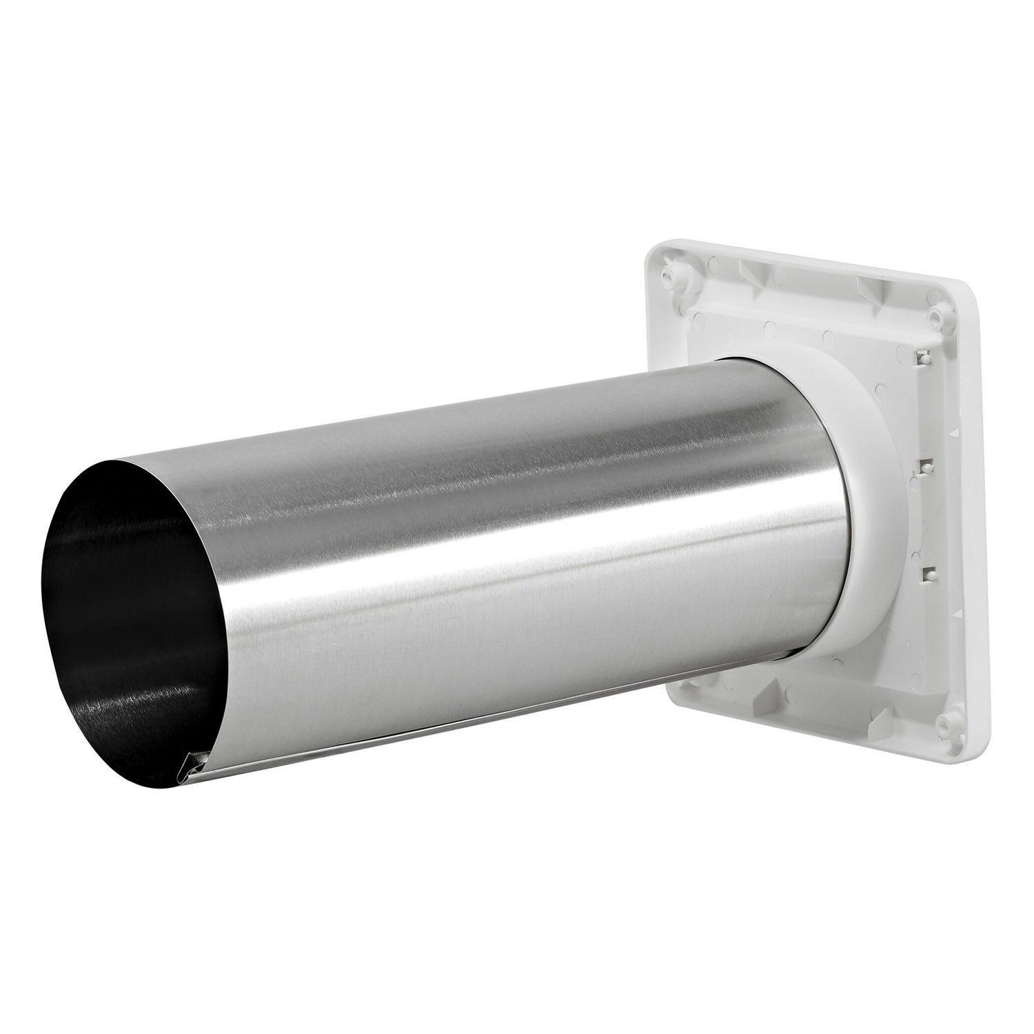 Lambro 4-In. Plastic Wall Exhaust Louvered Dryer Vent with 11-In. Pipe, No Interior Trim Plate, White