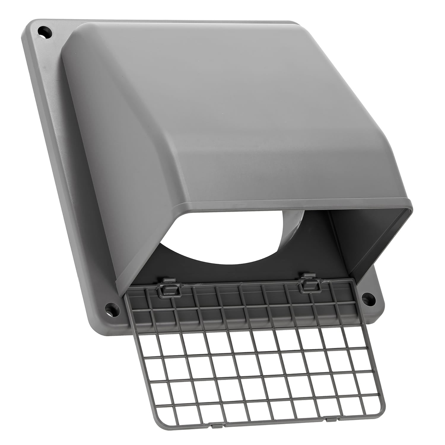 Lambro 6-In. Plastic Wall Exhaust or Air Intake Vent with Hinged Screen, Removable Damper, and 1.25-In. Collar, 3510, Gray