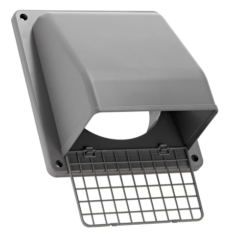 Lambro 6-In. Plastic Wall Exhaust or Air Intake Vent with Hinged Screen, Removable Damper, and 1.25-In. Collar, 3510, Gray