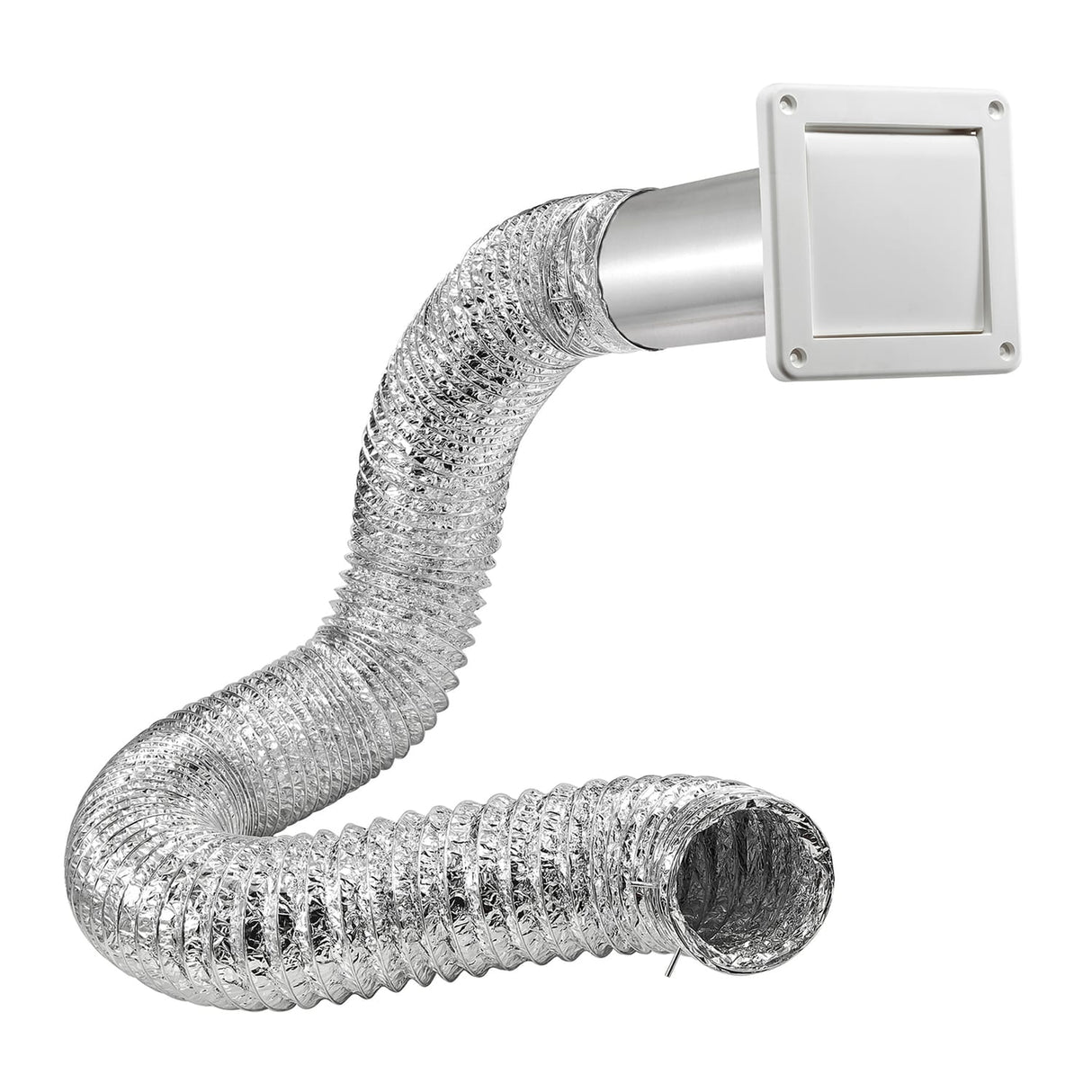Lambro 4" Bath Fan Exhaust Through-the-Wall Vent Kit with Single Flap Vent, 8-Ft. UL 181 Foil Flex Duct, and 11" Aluminum Snap-Lock Tail Pipe, 481UL