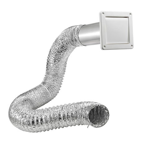 Lambro 4" Bath Fan Exhaust Through-the-Wall Vent Kit with Single Flap Vent, 8-Ft. UL 181 Foil Flex Duct, and 11" Aluminum Snap-Lock Tail Pipe, 481UL