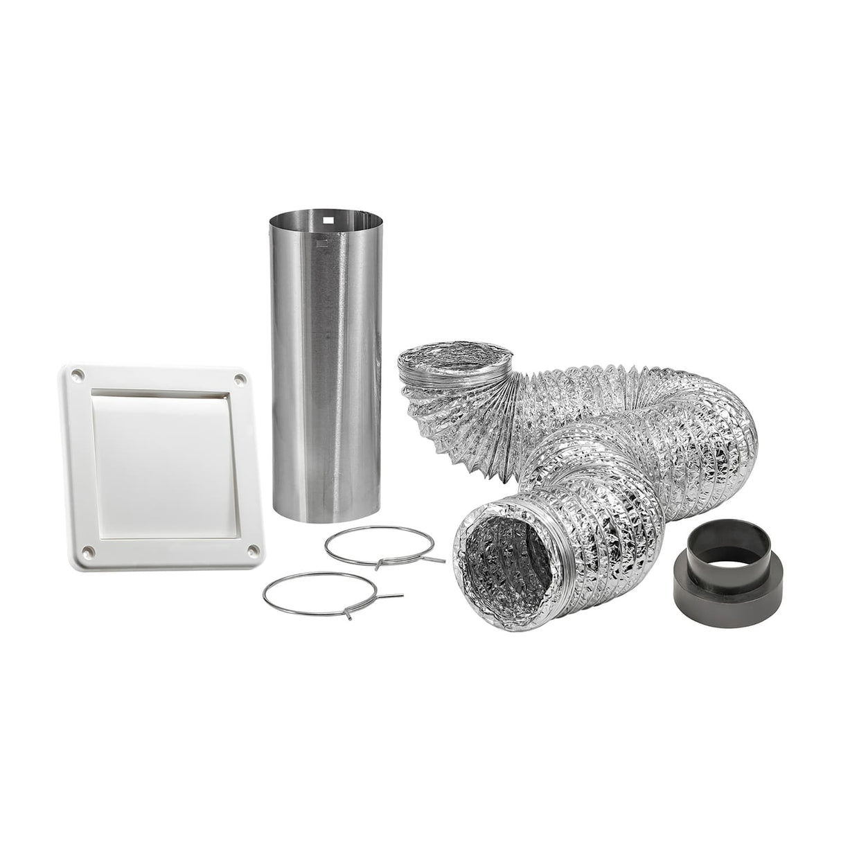 Lambro 4" Bath Fan Exhaust Through-the-Wall Vent Kit with Single Flap Vent, 8-Ft. UL 181 Foil Flex Duct, and 11" Aluminum Snap-Lock Tail Pipe, 481UL