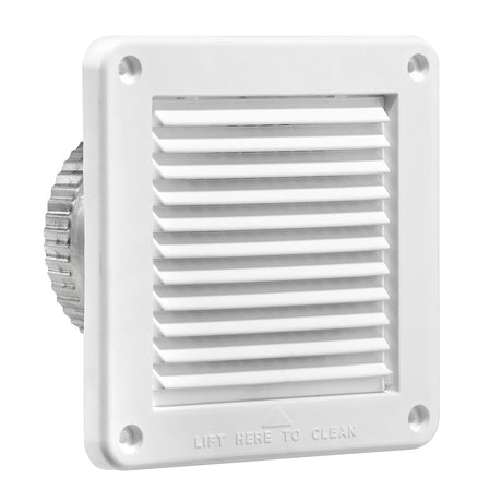 Lambro 4-In. White Plastic Fresh Air Intake Vent with Mini Louvers, Removable Screen, and 3-In. Aluminum Pipe, White, 674W-ML