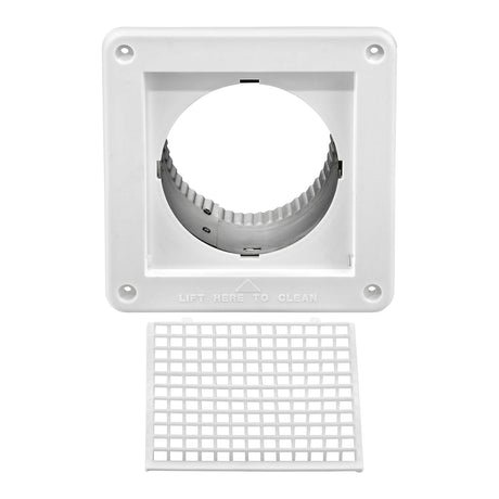 Lambro 4-In. White Plastic Fresh Air Intake Vent with Mini Louvers, Removable Screen, and 3-In. Aluminum Pipe, White, 674W-ML