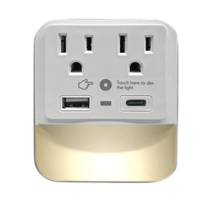 Ciao Tech 2-AC Outlet and 2-USB Port 300-Joules Travel Charger Surge Protector Wall Tap with LED Night-Light, CPATU00-066