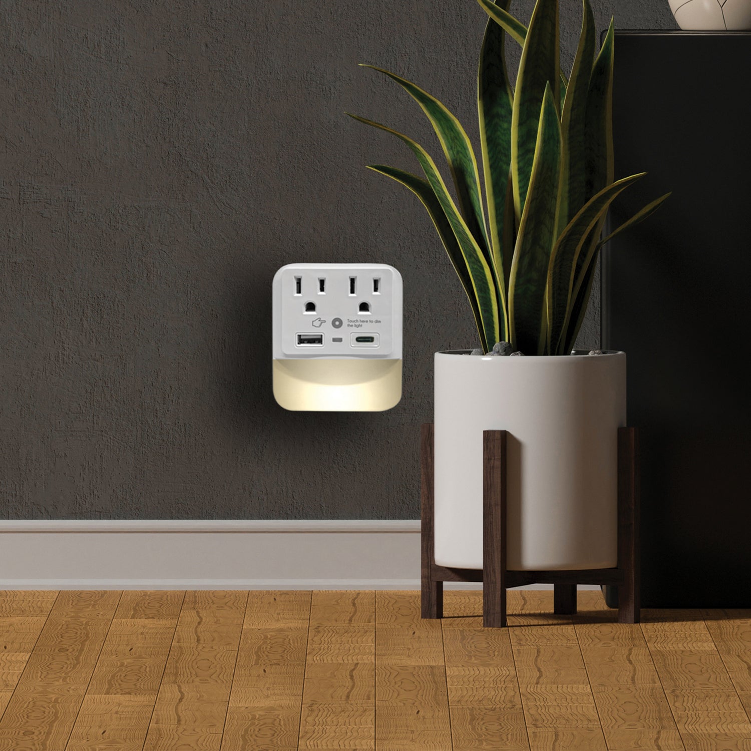 Ciao Tech 2-AC Outlet and 2-USB Port 300-Joules Travel Charger Surge Protector Wall Tap with LED Night-Light, CPATU00-066