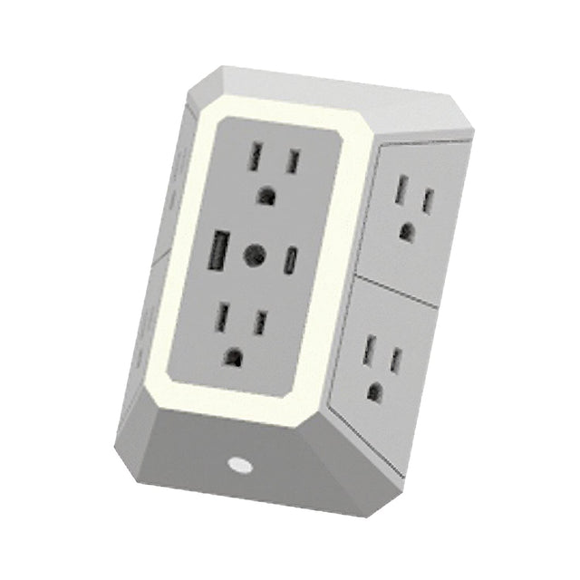 Ciao Tech 6-AC Outlet and 2-USB Port 540-Joules Surge Protector Wall Tap with Adjustable LED Night-Light, CPAZY00-026