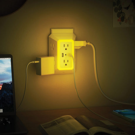 Ciao Tech 6-AC Outlet and 2-USB Port 540-Joules Surge Protector Wall Tap with Adjustable LED Night-Light, CPAZY00-026
