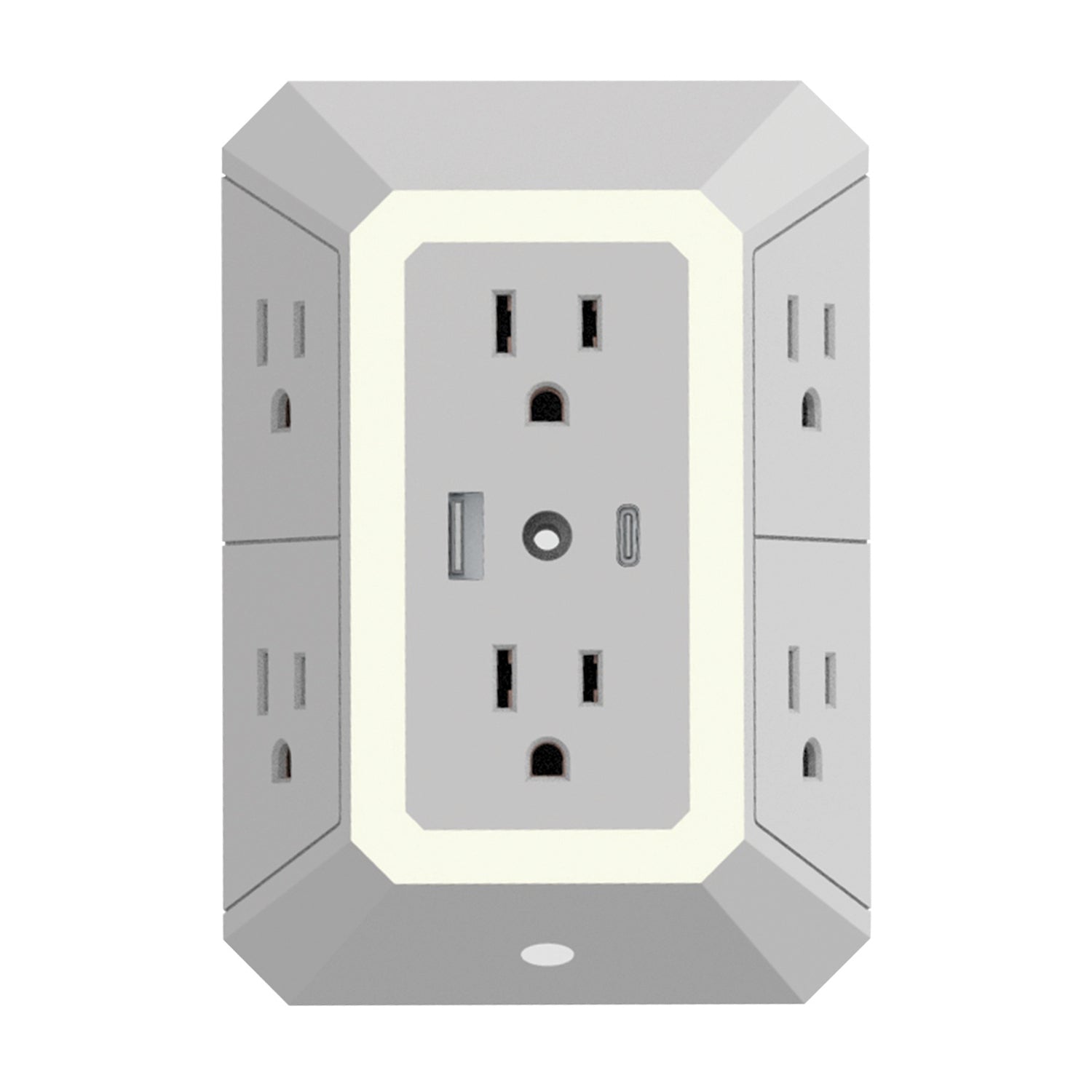 Ciao Tech 6-AC Outlet and 2-USB Port 540-Joules Surge Protector Wall Tap with Adjustable LED Night-Light, CPAZY00-026