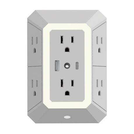 Ciao Tech 6-AC Outlet and 2-USB Port 540-Joules Surge Protector Wall Tap with Adjustable LED Night-Light, CPAZY00-026