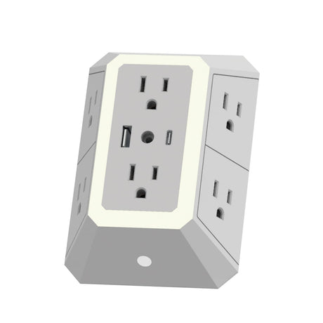 Ciao Tech 6-AC Outlet and 2-USB Port 540-Joules Surge Protector Wall Tap with Adjustable LED Night-Light, CPAZY00-026