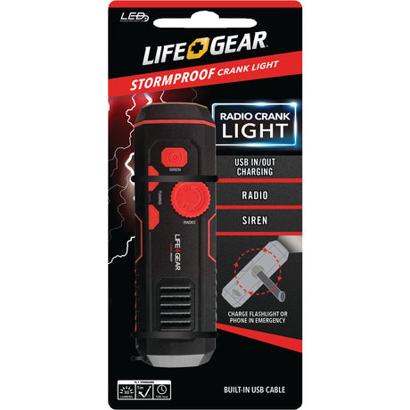 LifeGear 100-Lumen Stormproof USB Crank Flashlight and Radio