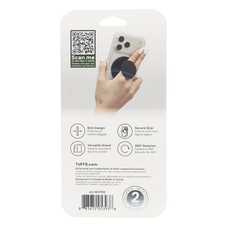 TUFF8 Ultra-Thin 360° Magnetic Sidekick Phone Grip and Ring Stand, MagSafe Compatible