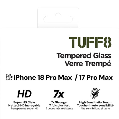 TUFF8 iPhone 18 Pro Max/17 Pro Max Tempered Glass Screen Protector