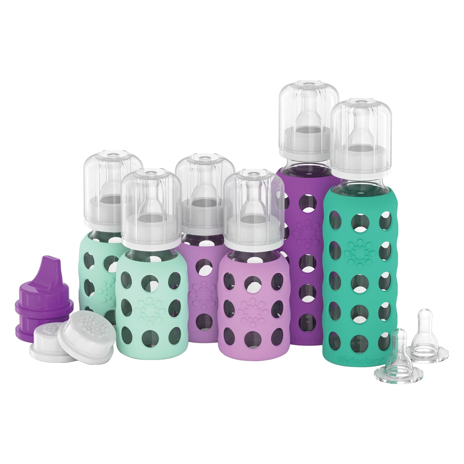 Lifefactory 6-Glass Baby Bottle Starter Set, Mint/Lavender/Grape/Kale