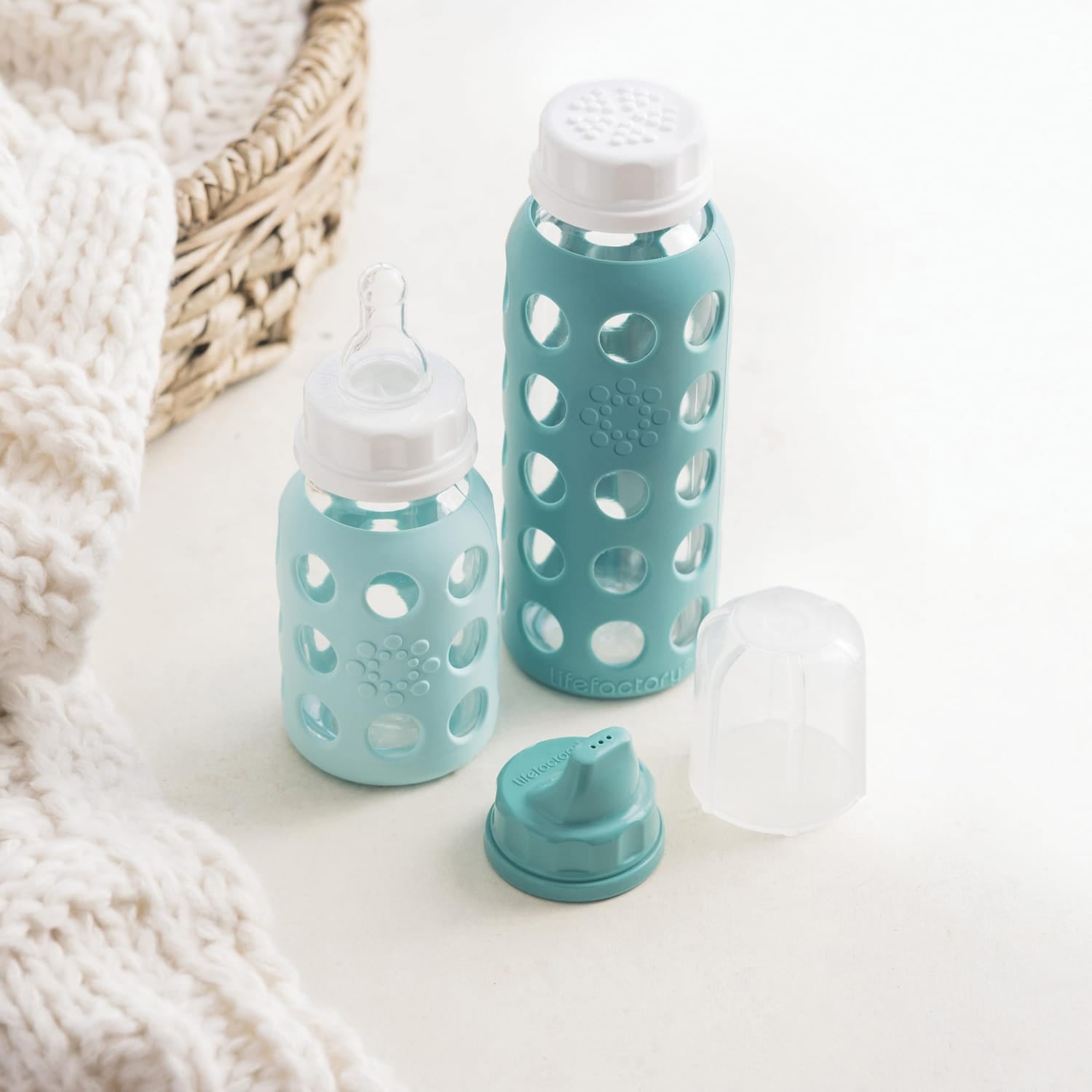 Lifefactory 6-Glass Baby Bottle Starter Set, Mint/Lavender/Grape/Kale