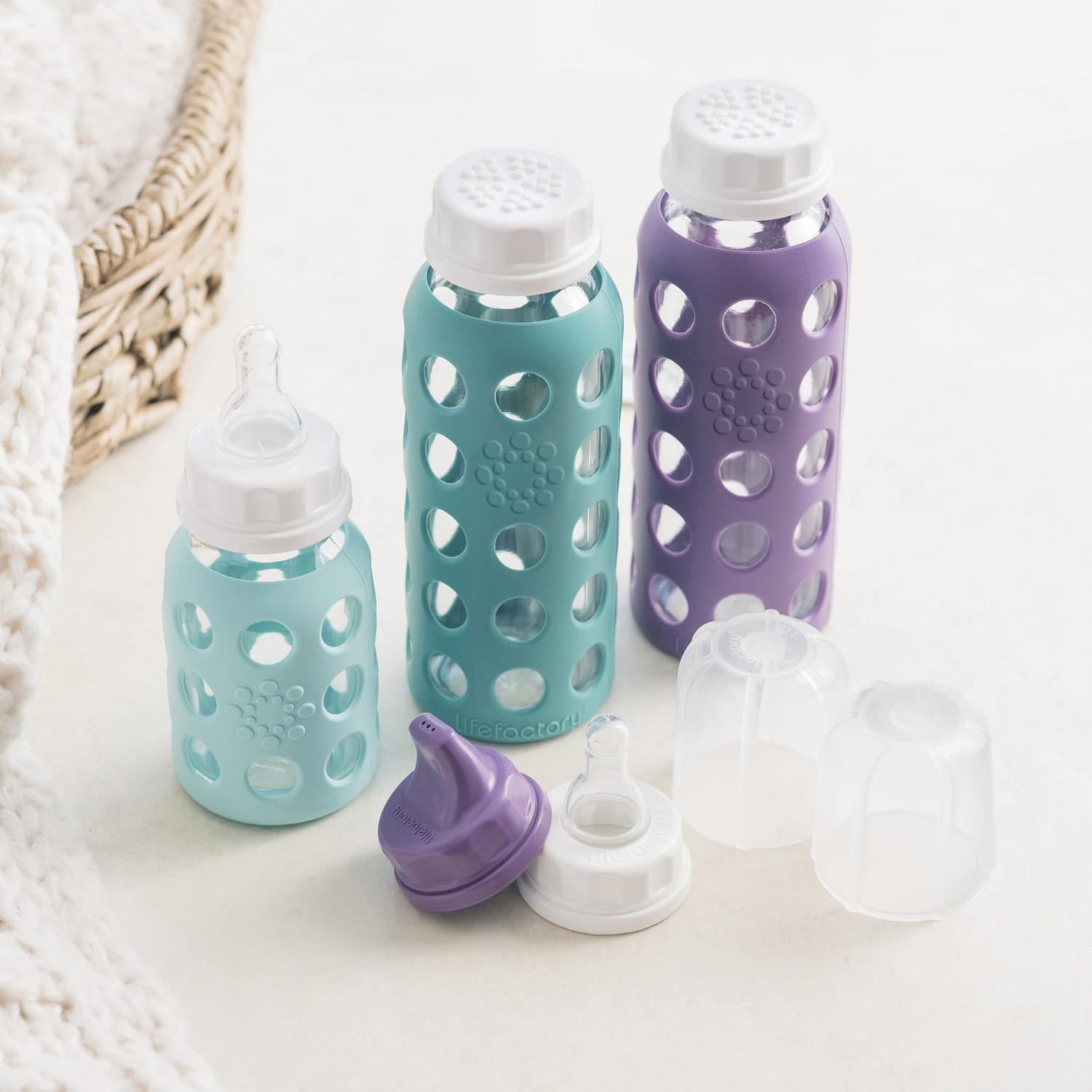 Lifefactory 6-Glass Baby Bottle Starter Set, Mint/Lavender/Grape/Kale
