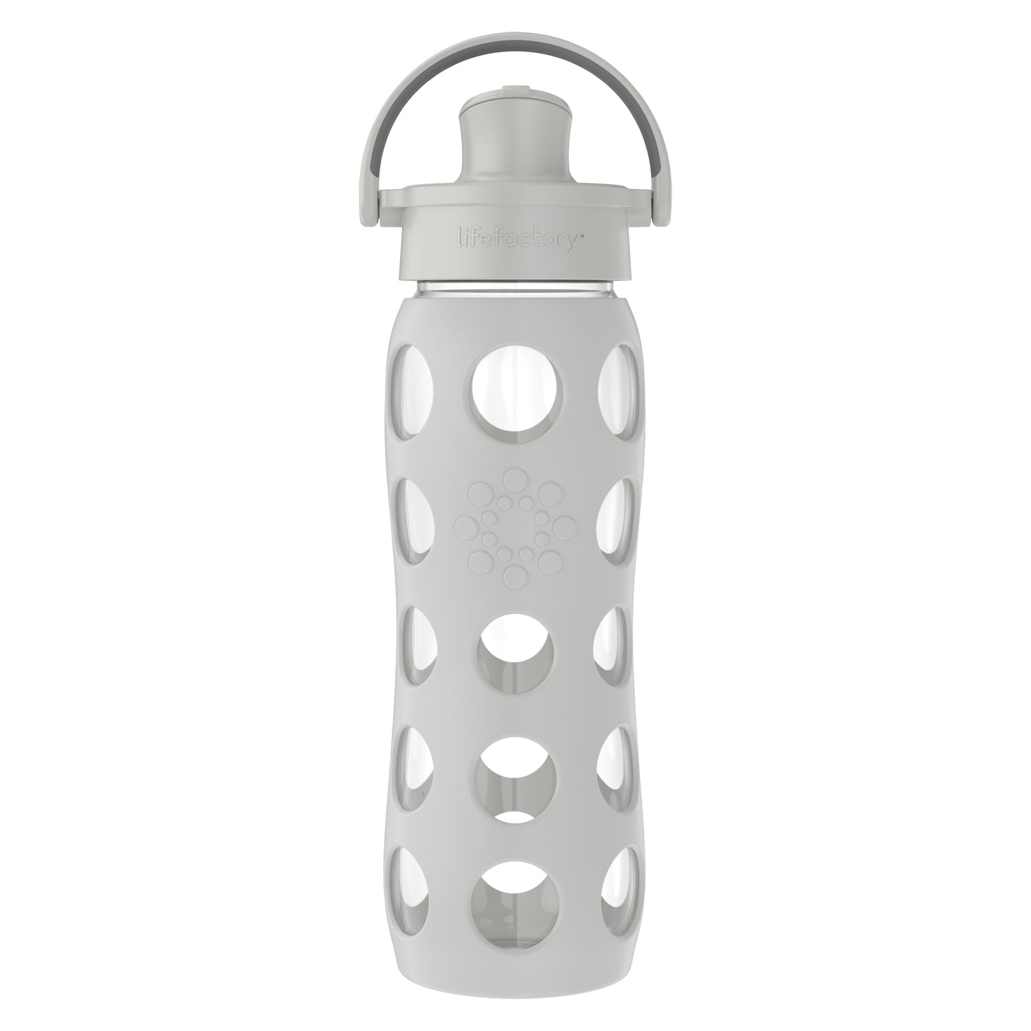 Lifefactory 22-Oz. Glass Water Bottle with Active Flip Cap and Protective Silicone Sleeve, Cool Gray