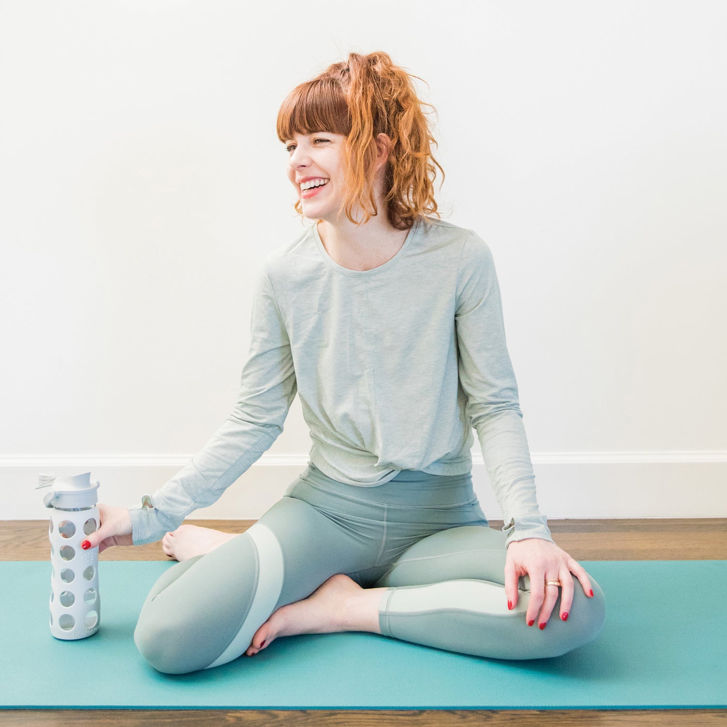 Lifefactory 22-Oz. Glass Water Bottle with Active Flip Cap and Protective Silicone Sleeve, Cool Gray