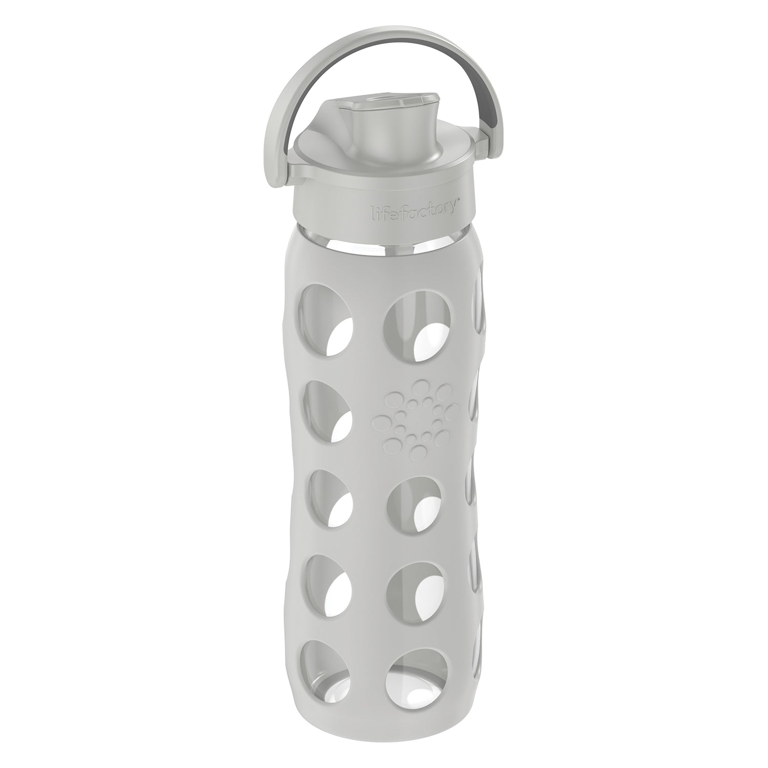 Lifefactory 22-Oz. Glass Water Bottle with Active Flip Cap and Protective Silicone Sleeve, Cool Gray