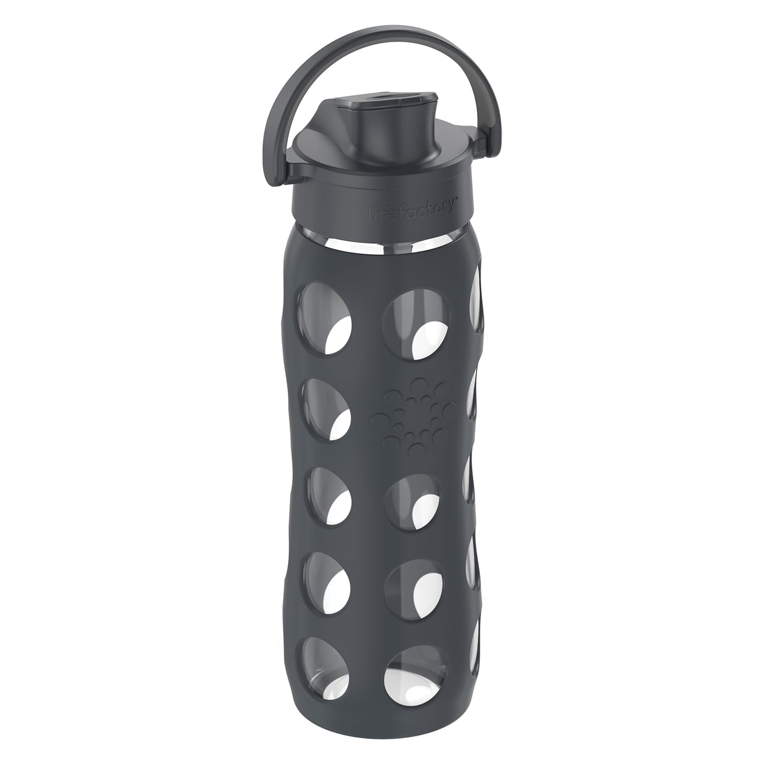 Lifefactory 22-Oz. Glass Water Bottle with Active Flip Cap and Protective Silicone Sleeve, Carbon