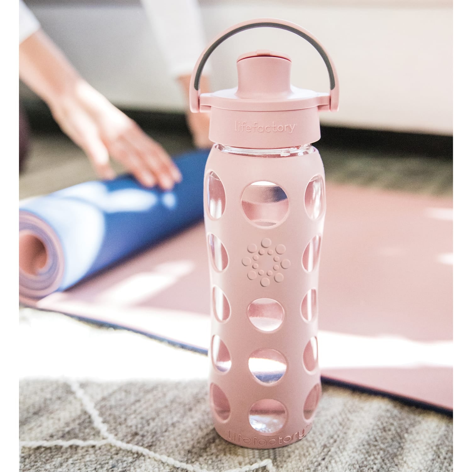 Lifefactory 22-Oz. Glass Water Bottle with Active Flip Cap and Protective Silicone Sleeve, Desert Rose