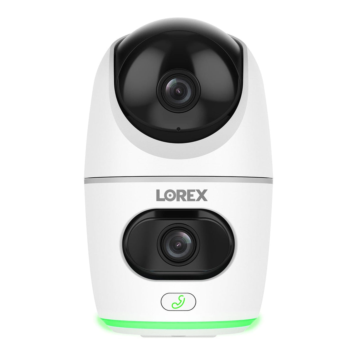Lorex Wi-Fi 2K Dual-Lens Pan-Tilt-Digital Zoom Indoor Security Camera with Person and Animal Detection, White, W463AQD-E