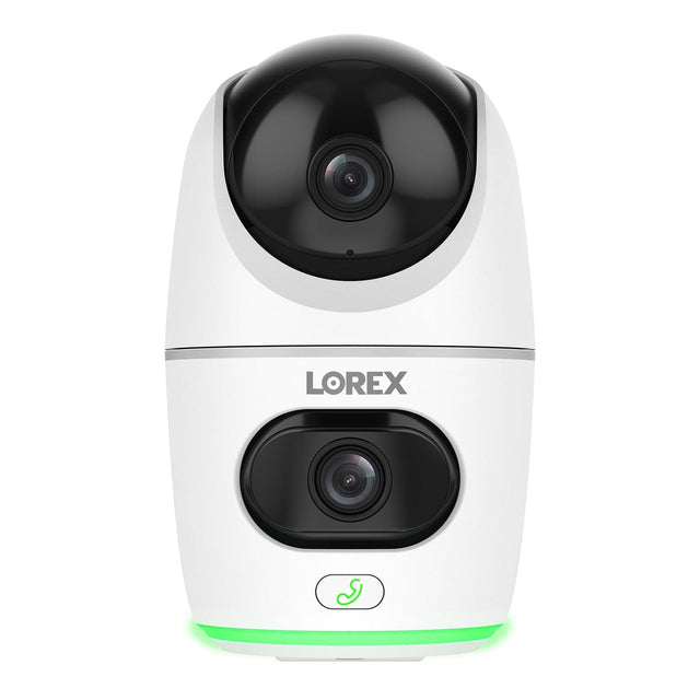 Lorex Wi-Fi 2K Dual-Lens Pan-Tilt-Digital Zoom Indoor Security Camera with Person and Animal Detection, White, W463AQD-E