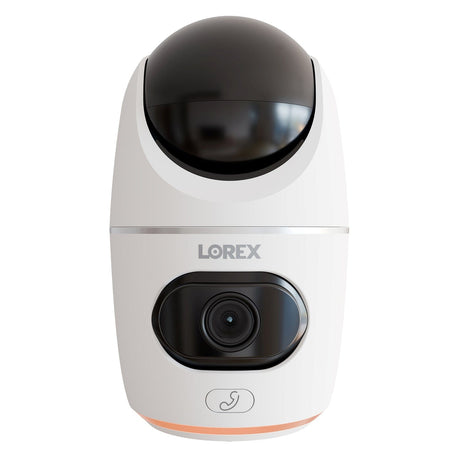 Lorex Wi-Fi 2K Dual-Lens Pan-Tilt-Digital Zoom Indoor Security Camera with Person and Animal Detection, White, W463AQD-E