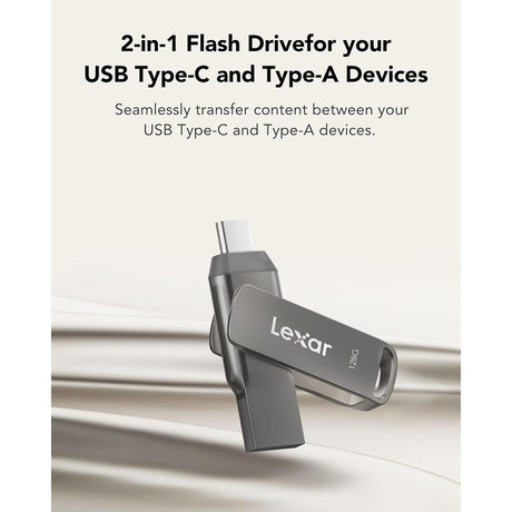Lexar JumpDrive D500 USB 3.2 Gen 1 Solid-State Dual Drive with USB-C and USB-A Connectors, 128 GB