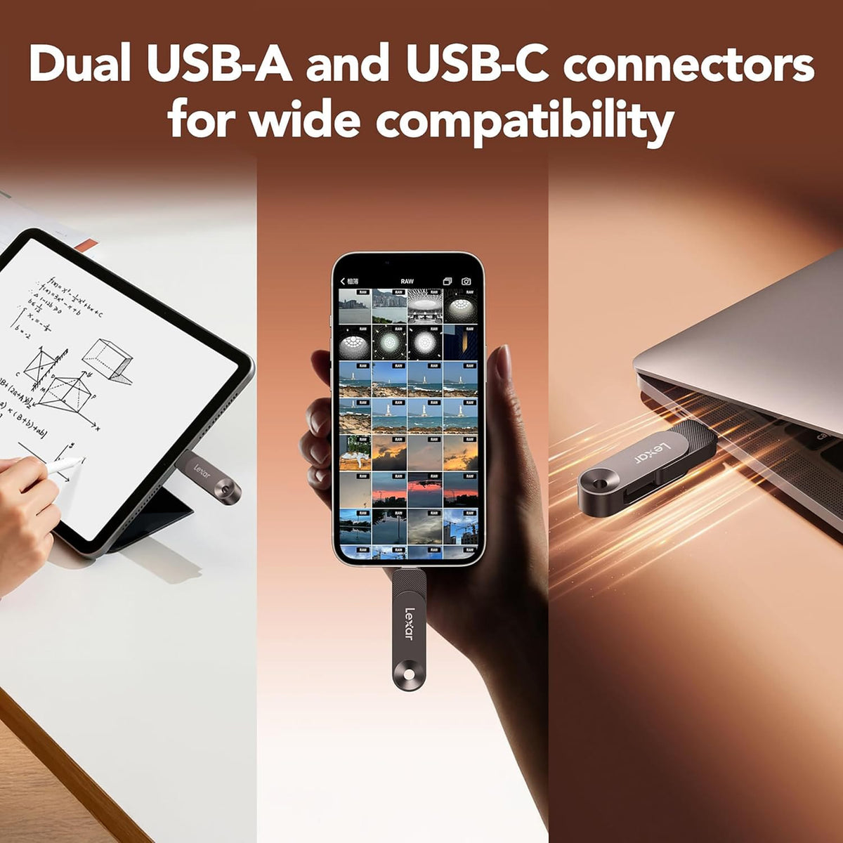 Lexar JumpDrive D500 USB 3.2 Gen 1 Solid-State Dual Drive with USB-C and USB-A Connectors, 512 GB