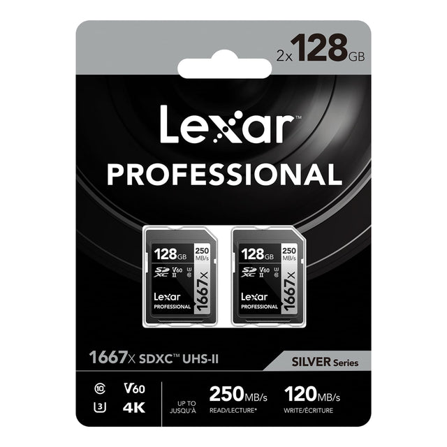 Lexar Professional SILVER Series 1667x SDXC UHS-II Card, 2 Pack, 128 GB