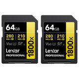 Lexar Professional GOLD Series 1800x SDXC UHS-II Card, 64 GB, 2 Pack