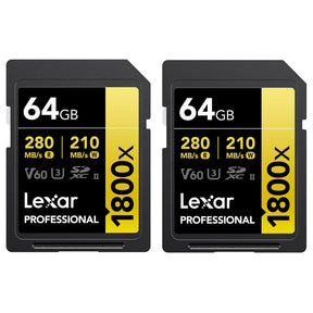 Lexar Professional GOLD Series 1800x SDXC UHS-II Card, 64 GB, 2 Pack