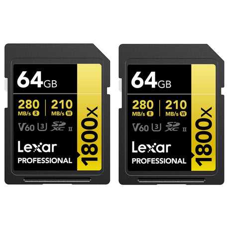 Lexar Professional GOLD Series 1800x SDXC UHS-II Card, 64 GB, 2 Pack