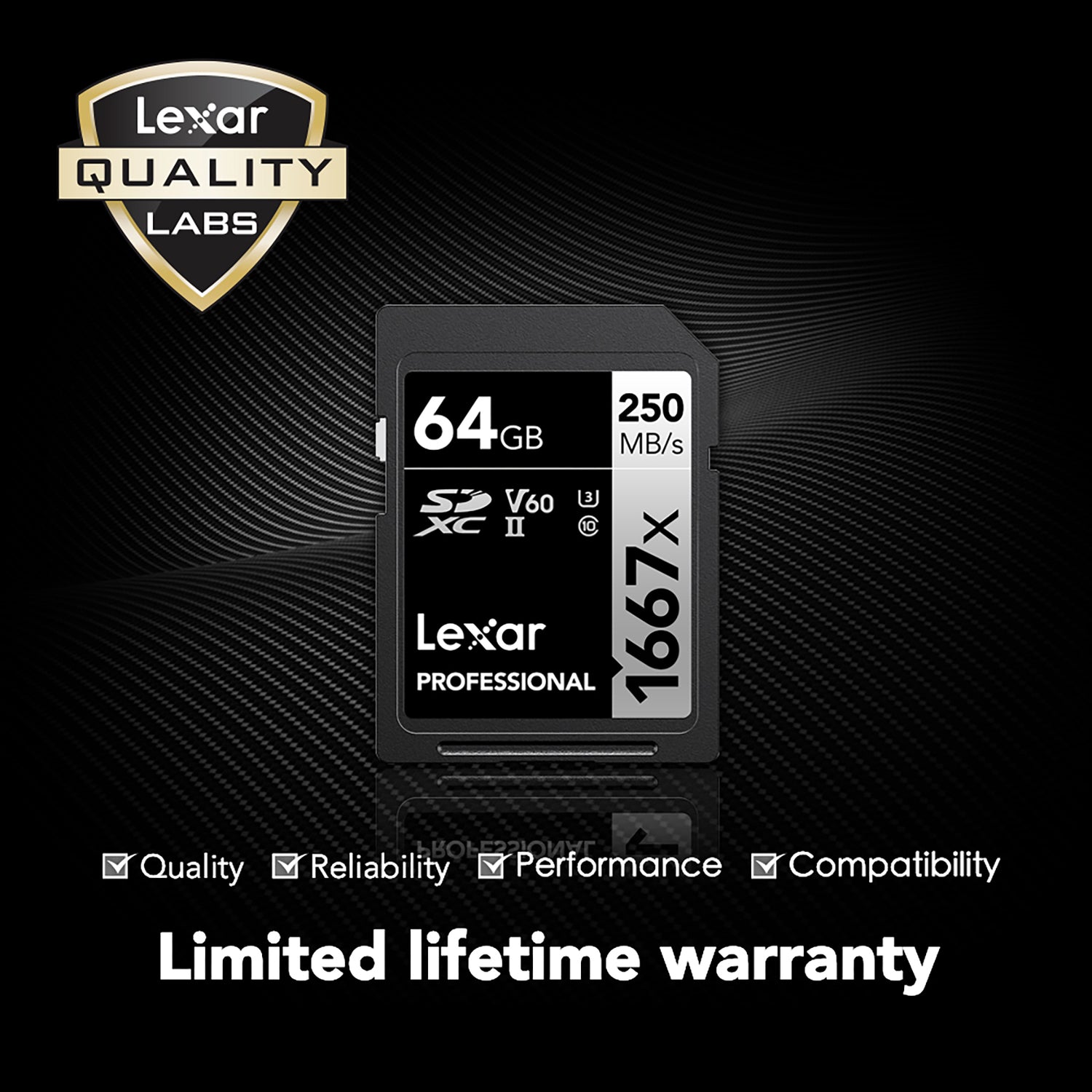 Lexar Professional SILVER Series 1667x SDXC UHS-II Card, 64 GB