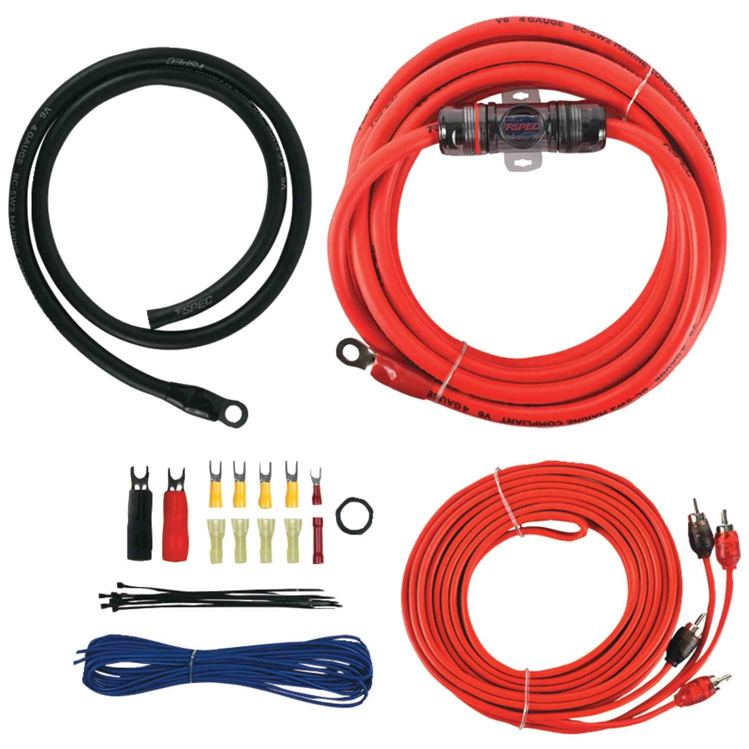T-Spec v6 SERIES 1000-Watt 4-Gauge Mini ANL Amp Installation Kit with RCA Cables
