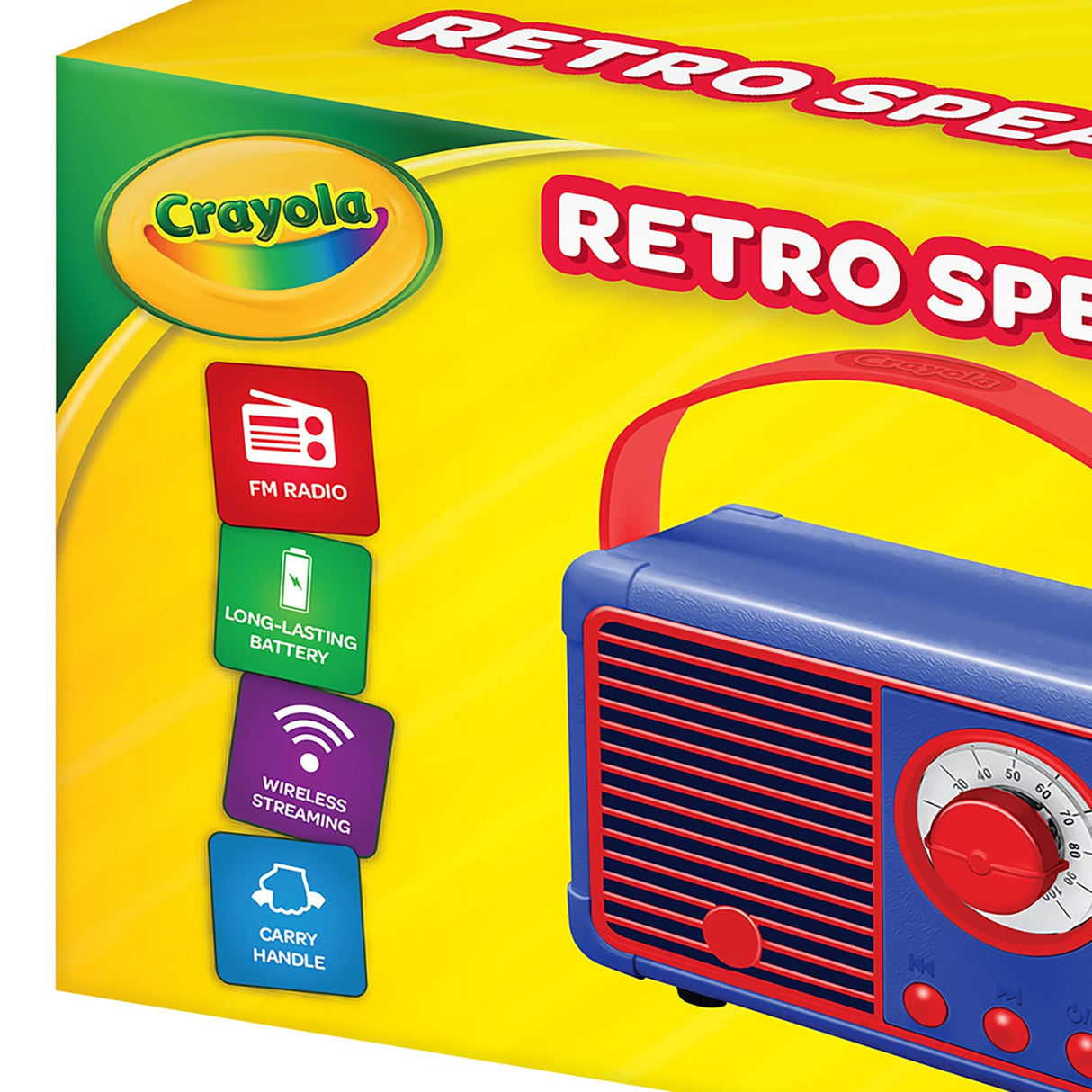 Crayola 3-Watt CBT110 Retro Portable Bluetooth Rechargeable Speaker with FM Radio, TWS, USB/microSD/Aux, up to 1.5 Hours of Play Time, Blue