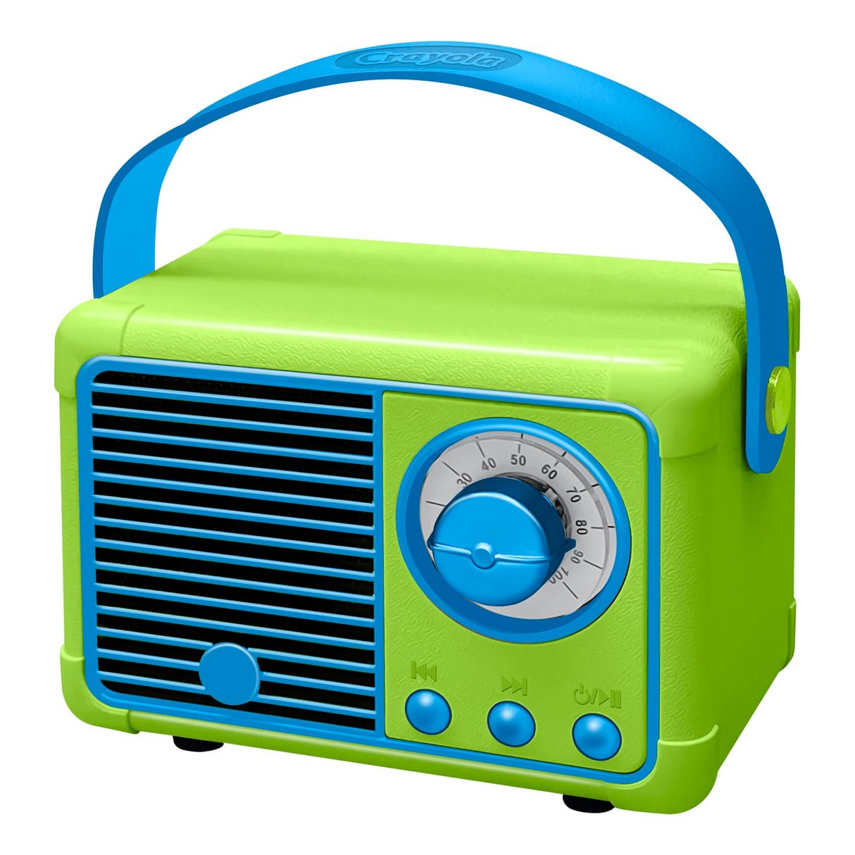 Crayola 3-Watt CBT110 Retro Portable Bluetooth Rechargeable Speaker with FM Radio, TWS, USB/microSD/Aux, up to 1.5 Hours of Play Time, Green