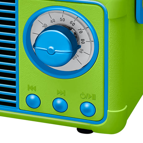 Crayola 3-Watt CBT110 Retro Portable Bluetooth Rechargeable Speaker with FM Radio, TWS, USB/microSD/Aux, up to 1.5 Hours of Play Time, Green
