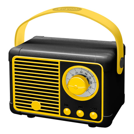 Crayola 3-Watt CBT110 Retro Portable Bluetooth Rechargeable Speaker with FM Radio, TWS, USB/microSD/Aux, up to 1.5 Hours of Play Time, Black
