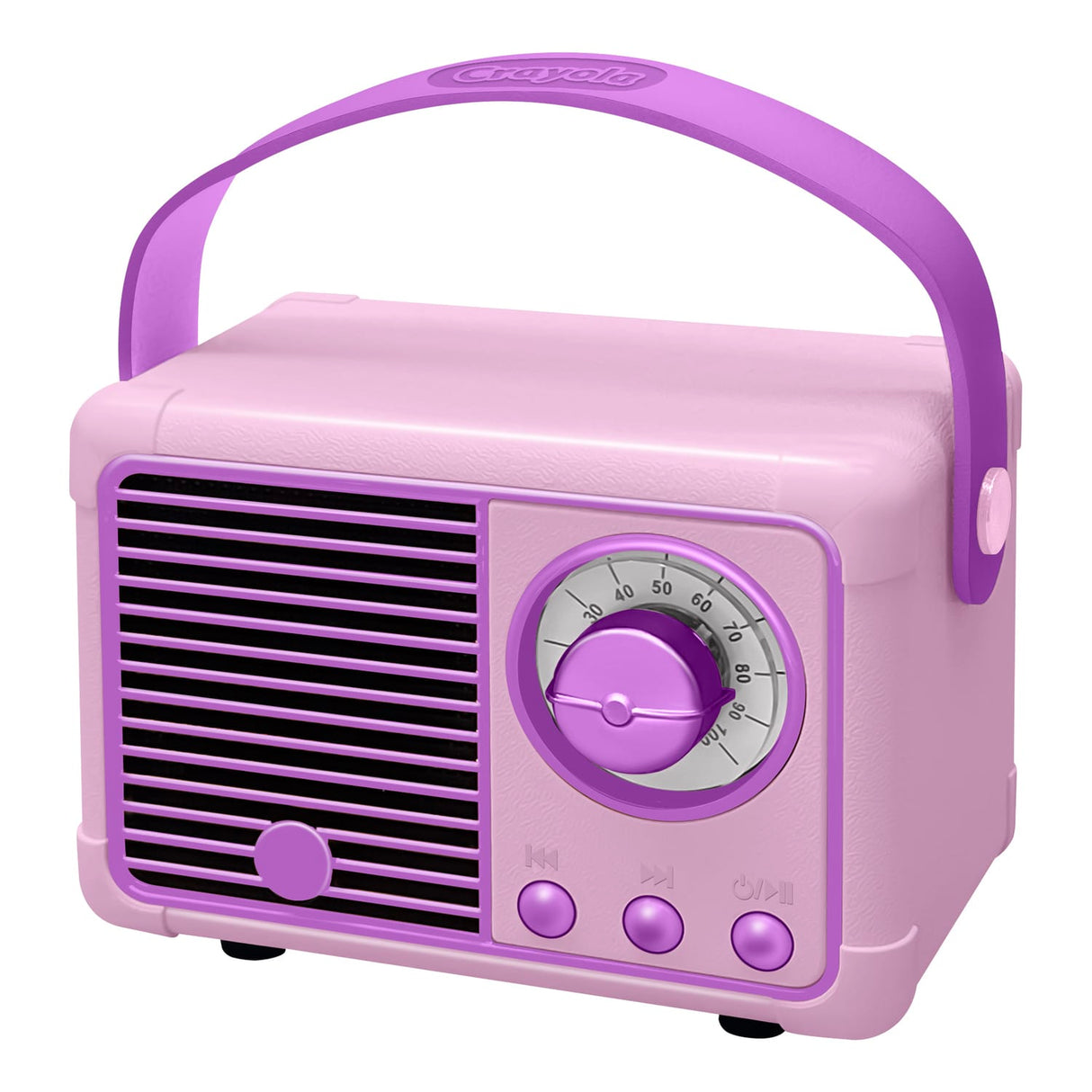 Crayola 3-Watt CBT110 Retro Portable Bluetooth Rechargeable Speaker with FM Radio, TWS, USB/microSD/Aux, up to 1.5 Hours of Play Time, Pink