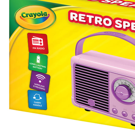 Crayola 3-Watt CBT110 Retro Portable Bluetooth Rechargeable Speaker with FM Radio, TWS, USB/microSD/Aux, up to 1.5 Hours of Play Time, Pink