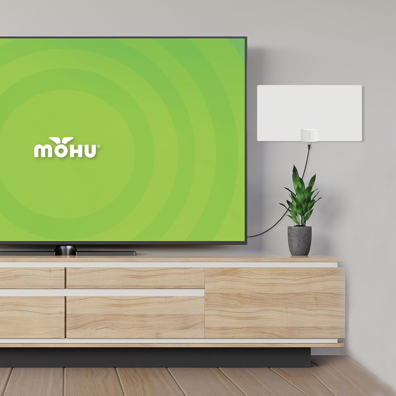 Mohu Leaf Supreme PRO Paper-Thin Indoor TV Antenna, Amplified, UHF VHF, 65-Mile Range, Multi-Directional, 12-Ft. Cable, Signal Indicator