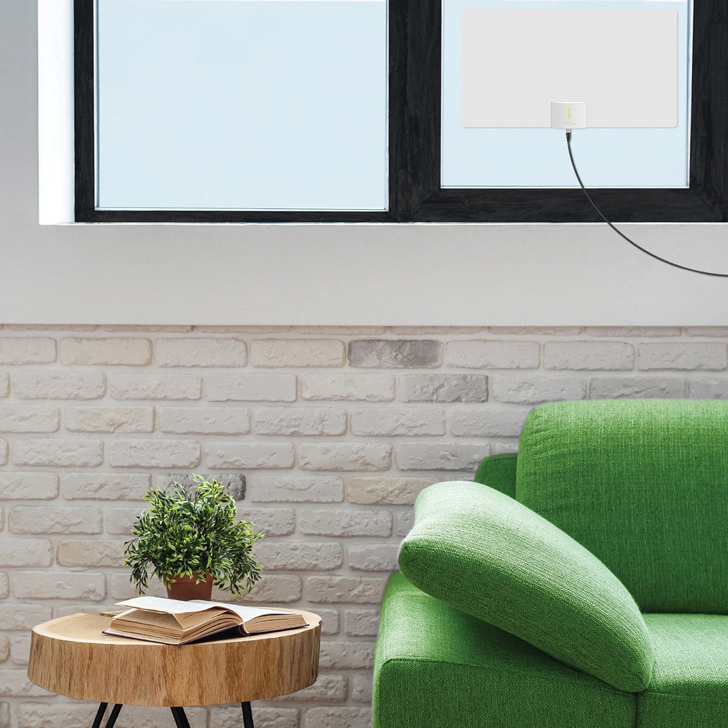 Mohu Leaf Supreme PRO Paper-Thin Indoor TV Antenna, Amplified, UHF VHF, 65-Mile Range, Multi-Directional, 12-Ft. Cable, Signal Indicator