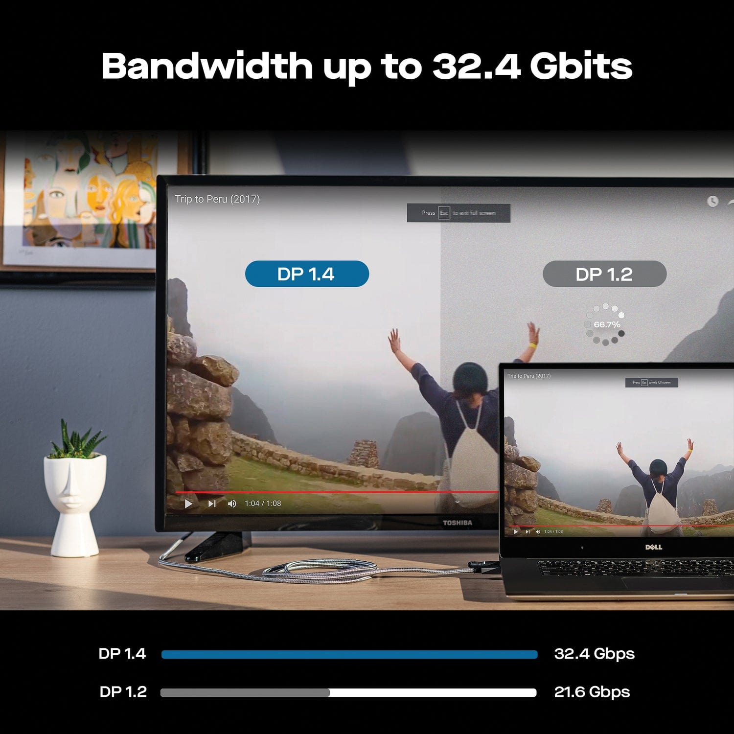 Mobile Pixels 6-Ft. 8K DisplayPort Cable, Gray