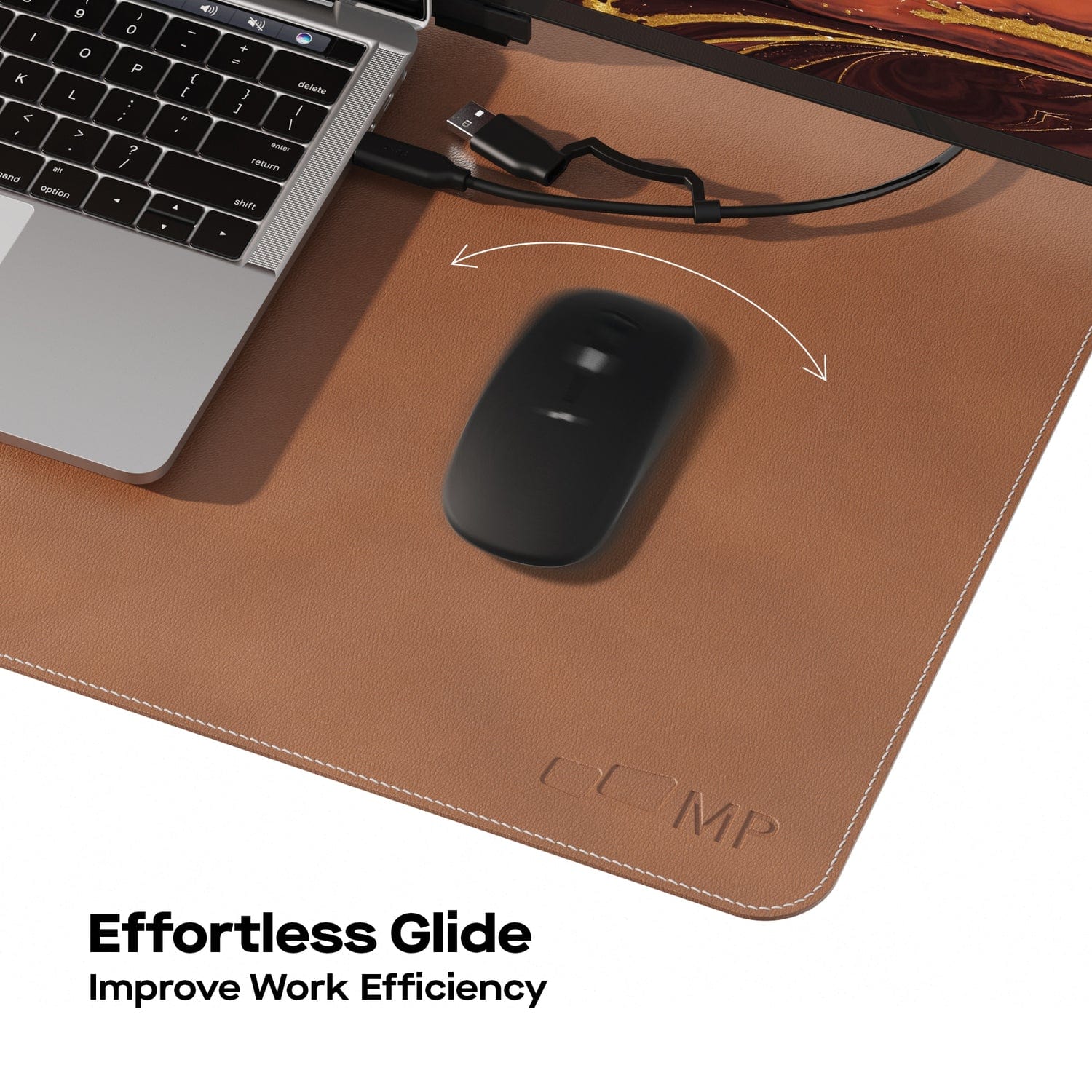 Mobile Pixels 31.5-In. x 15.75-In. PU Leather Desk Mat, Oak Brown