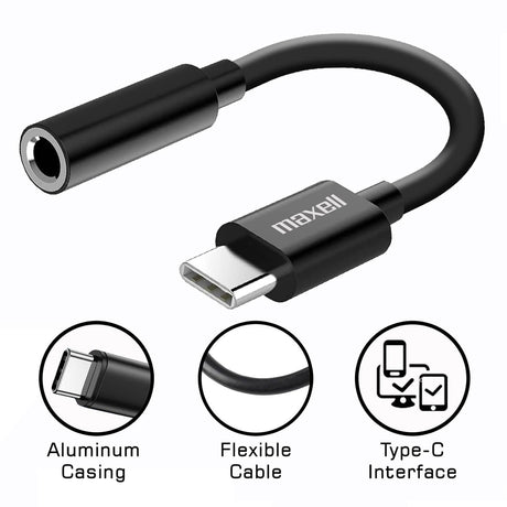 Maxell Sync-Up 3.5-mm to USB-C Stereo Headphone Adapter Cable, 197294