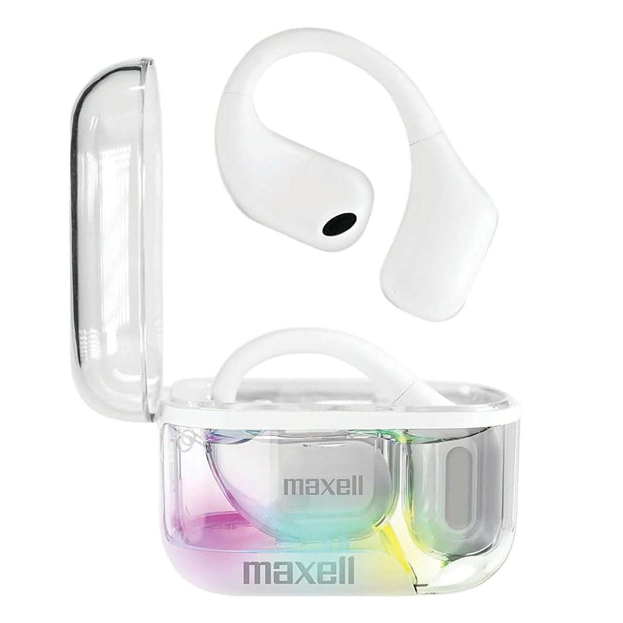 Maxell OHS Pro Bluetooth Open-Ear Earhooks with Mics and Light-up Charging Case, Secure and Comfortable Fit, up to 18 Hours of Play Time